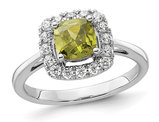 1.00 Carat (ctw) Peridot Ring in 14K White Gold with Lab-Grown Diamonds 1/4 Carat (ctw)